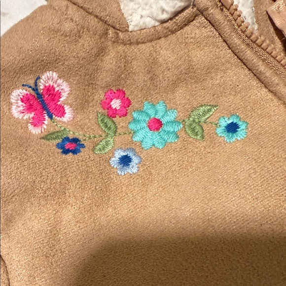 Little Me Tan Kids Puffer Jacket with Floral Embroidery - Picture 5 of 5